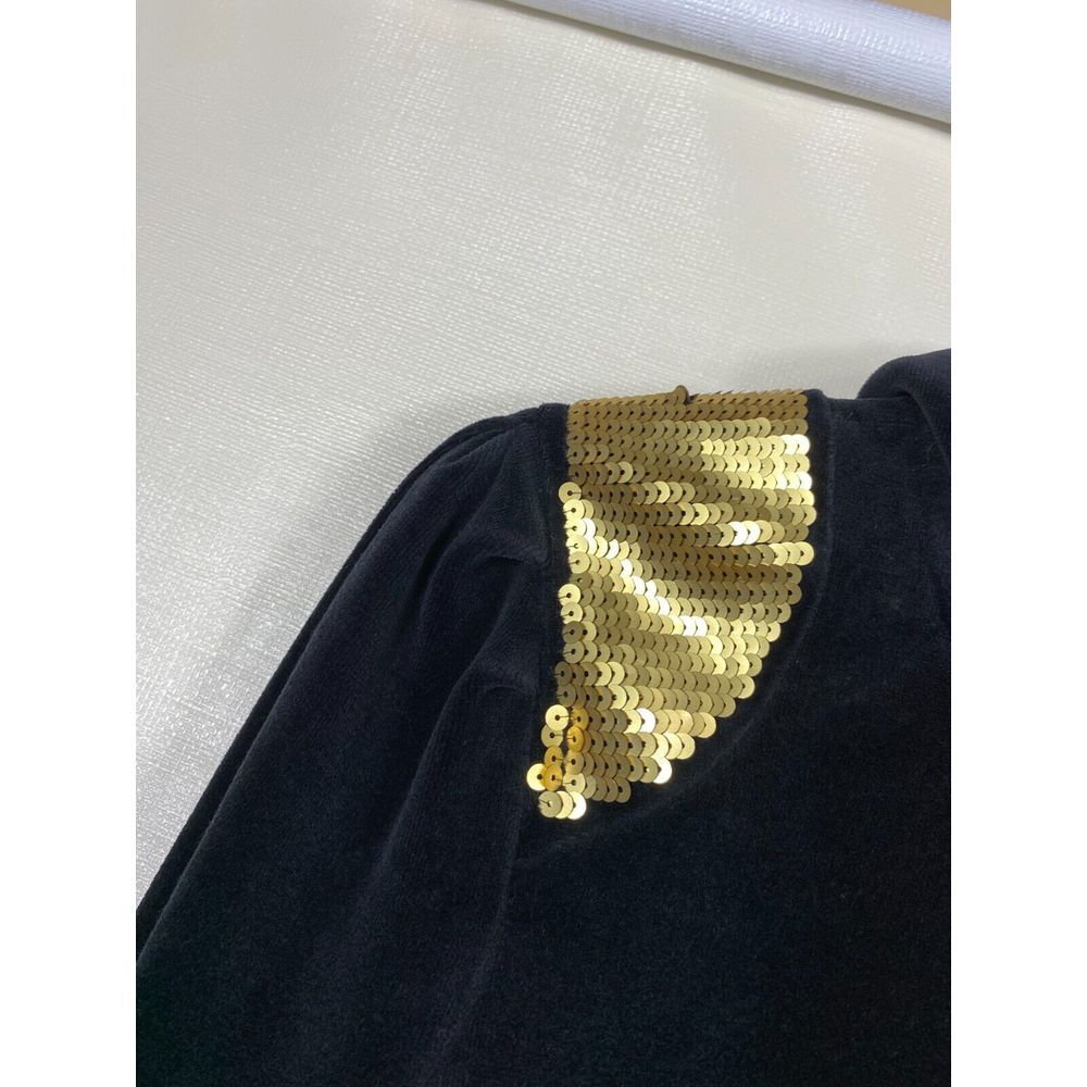 Vtg Juicy Couture Y2K Velour Hoodie Track Jacket Black Full Zip M Gold Sequins - Picture 3 of 4